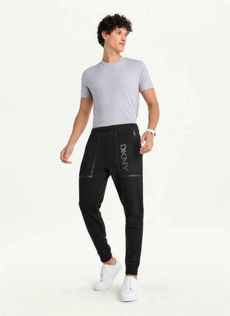 Black Men's DKNY Mesh Pocket Logo Pants | Australia-D0524