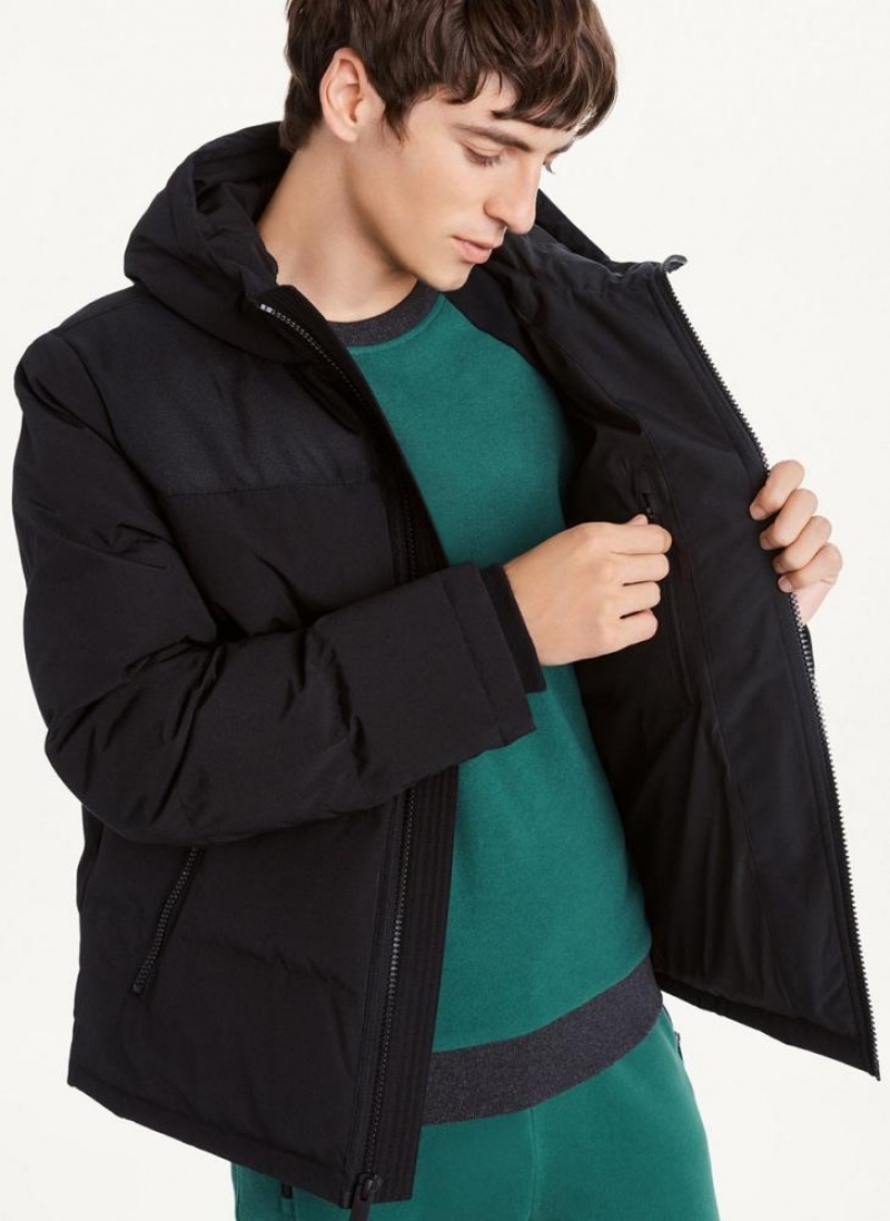 Black Men's DKNY Mixed Media Classic Puffer Jacket | Australia-D0525