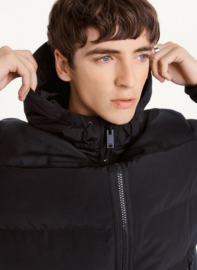 Black Men's DKNY Mixed Media Classic Puffer Jacket | Australia-D0525