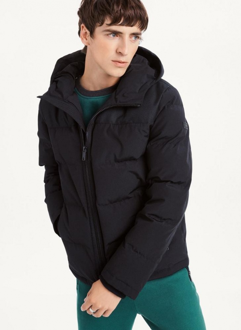 Black Men\'s DKNY Mixed Media Classic Puffer Jacket | Australia-D0525