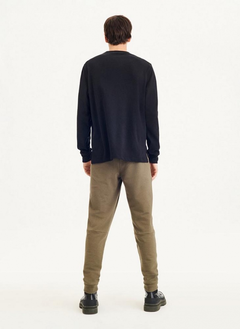 Black Men's DKNY Mixed Media Pocket Long Sleeve Knit T Shirts | Australia-D0300