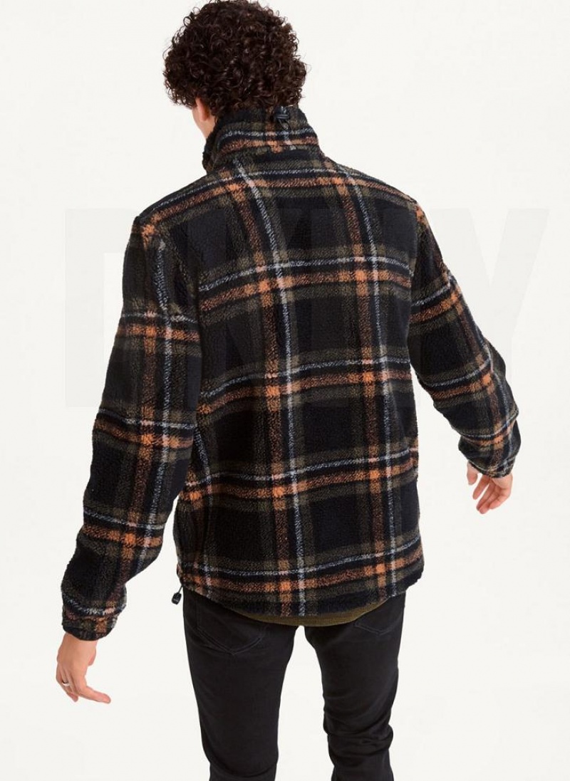 Black Men's DKNY Plush Plaid Shirt Jackets | Australia-D1519