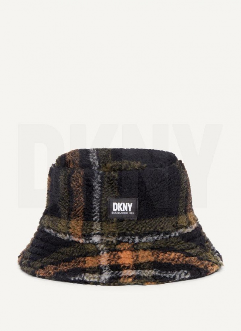 Black Men's DKNY Printed Sherpa Bucket Hats | Australia-D0377