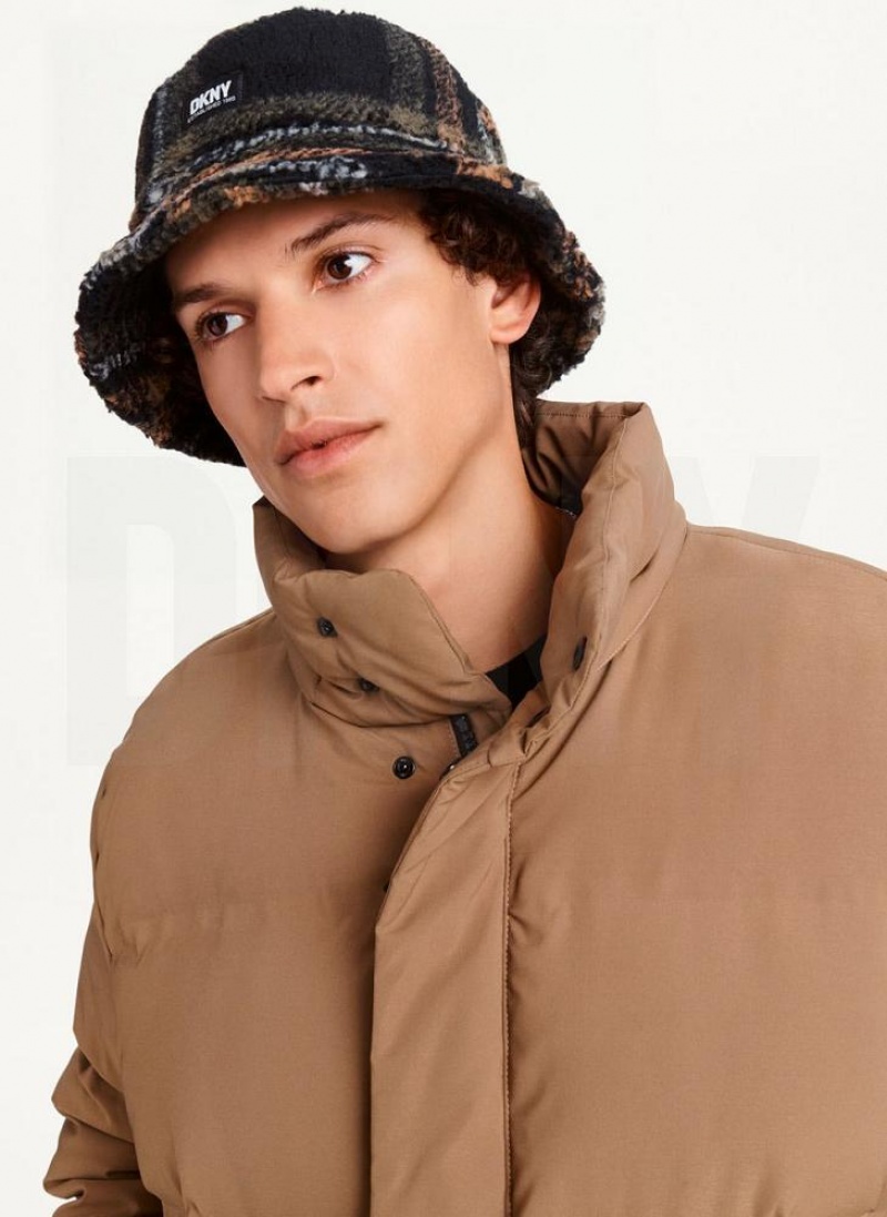 Black Men's DKNY Printed Sherpa Bucket Hats | Australia-D0377