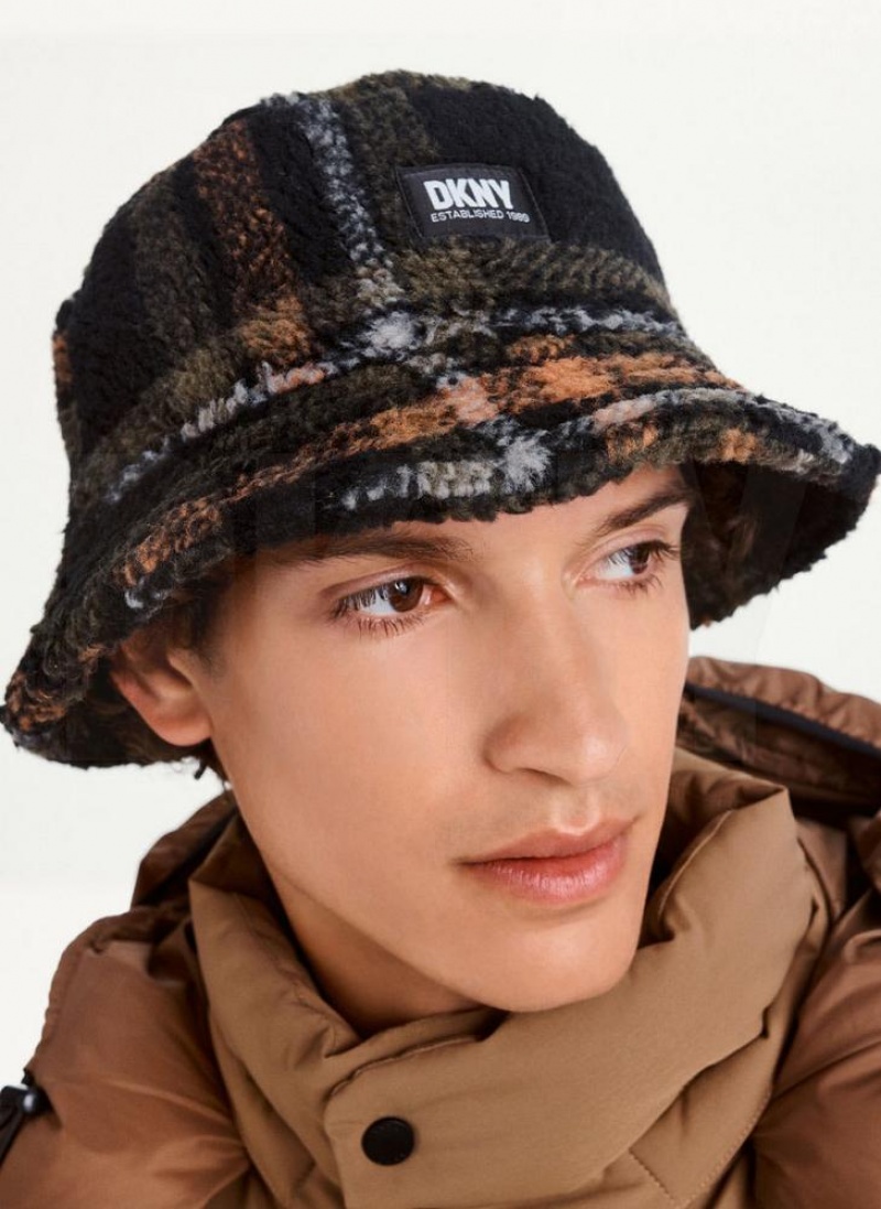 Black Men\'s DKNY Printed Sherpa Bucket Hats | Australia-D0377