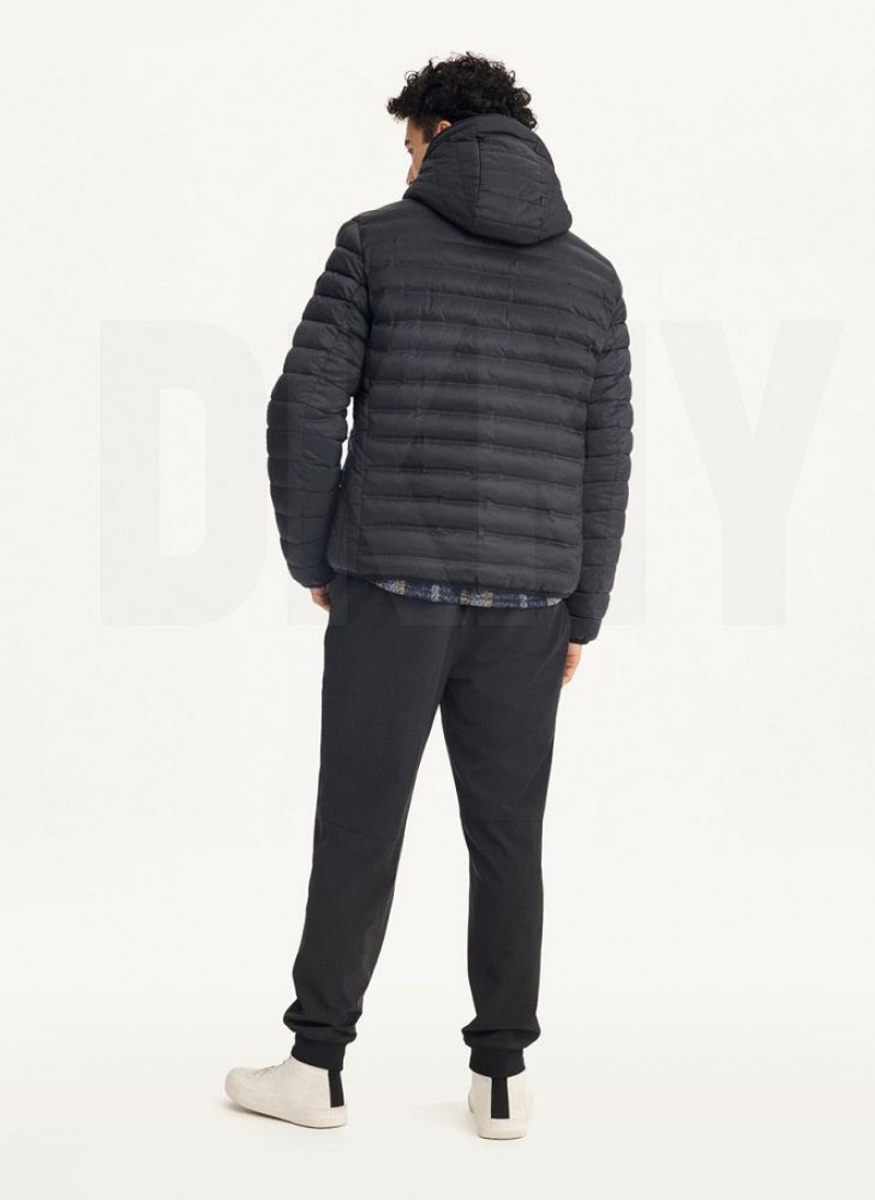 Black Men's DKNY Quilted Reversible Sherpa Jackets | Australia-D0107