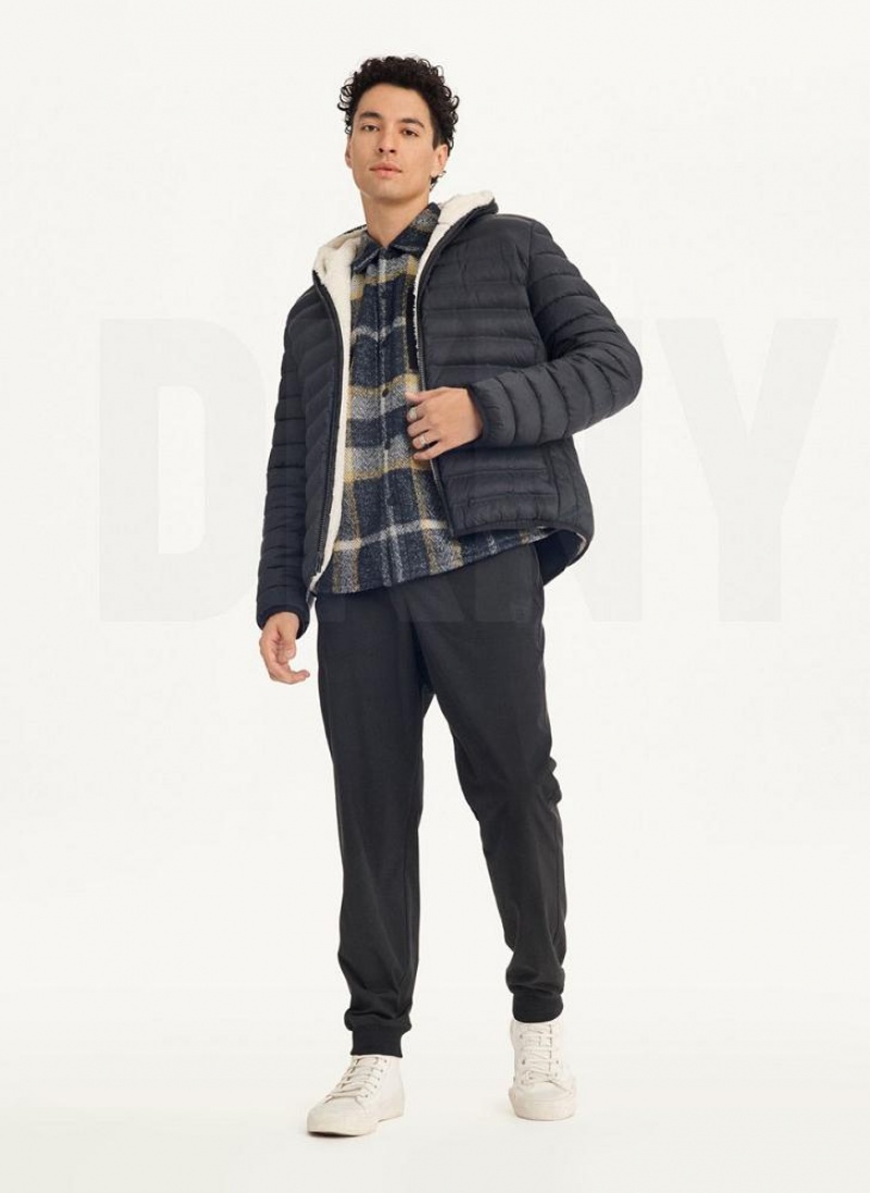Black Men's DKNY Quilted Reversible Sherpa Jackets | Australia-D0107