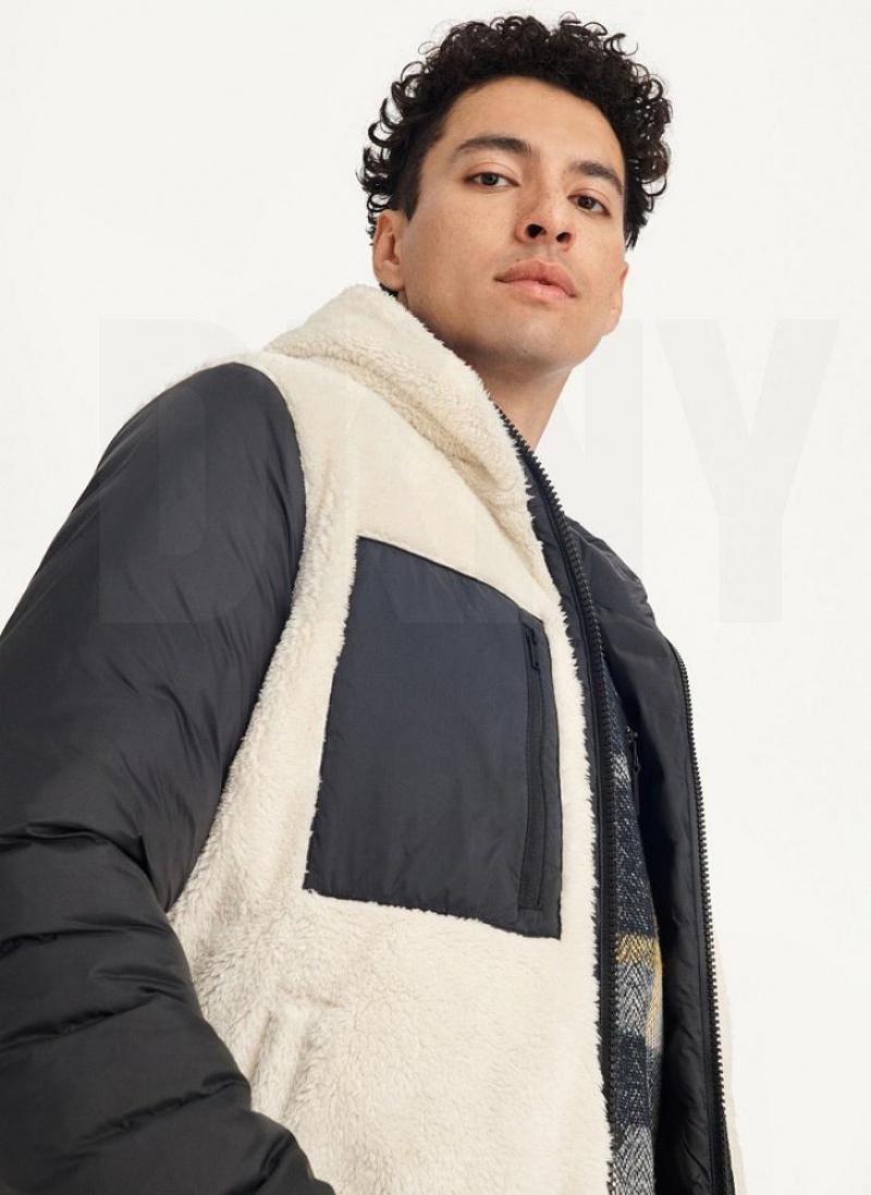 Black Men's DKNY Quilted Reversible Sherpa Jackets | Australia-D0107