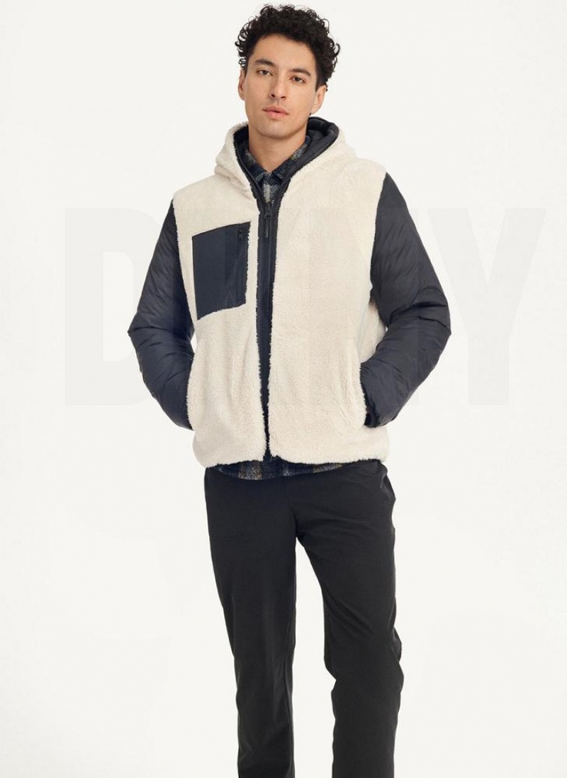 Black Men's DKNY Quilted Reversible Sherpa Jackets | Australia-D0107