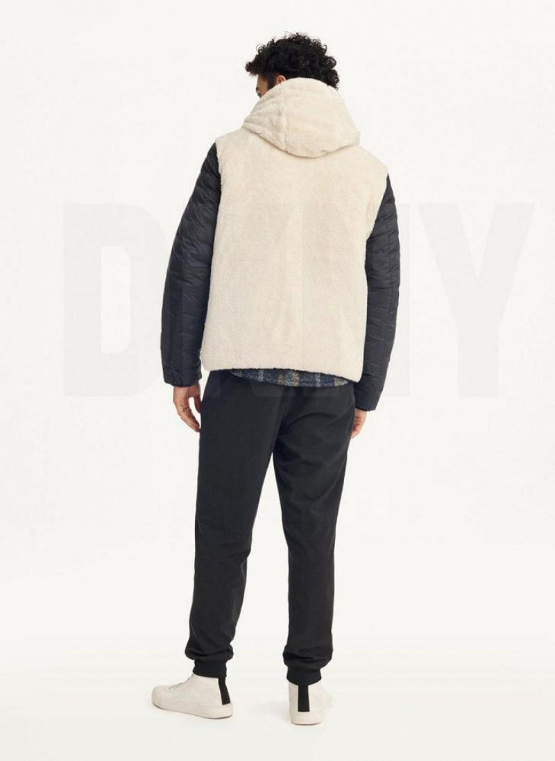 Black Men's DKNY Quilted Reversible Sherpa Jackets | Australia-D0107