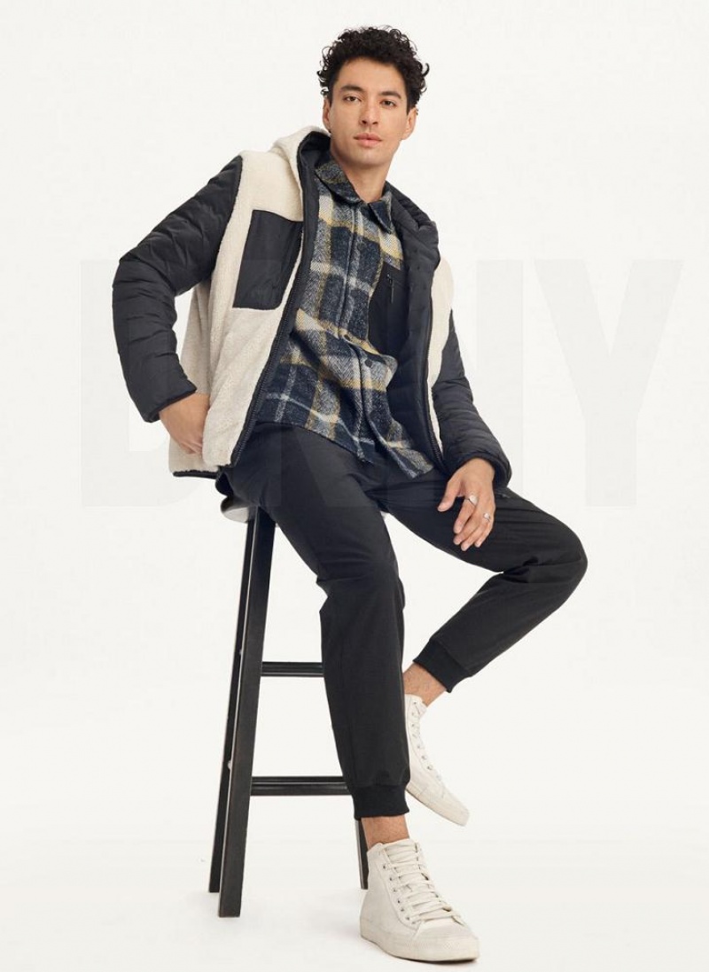 Black Men\'s DKNY Quilted Reversible Sherpa Jackets | Australia-D0107