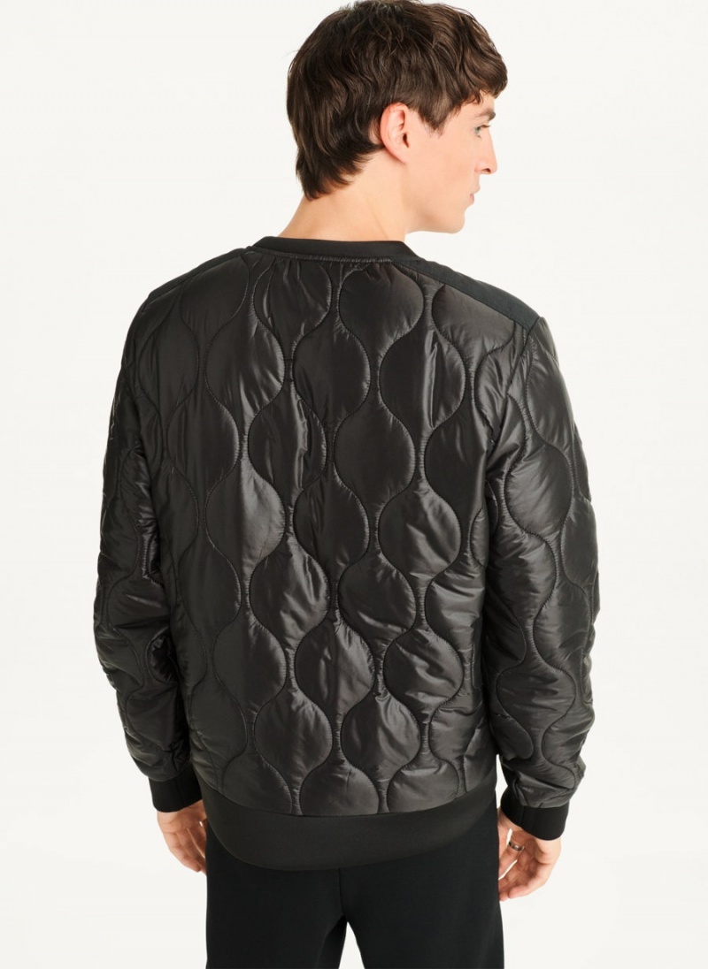 Black Men's DKNY Quilted Sleeve Crew Neck Sweatshirts | Australia-D1173