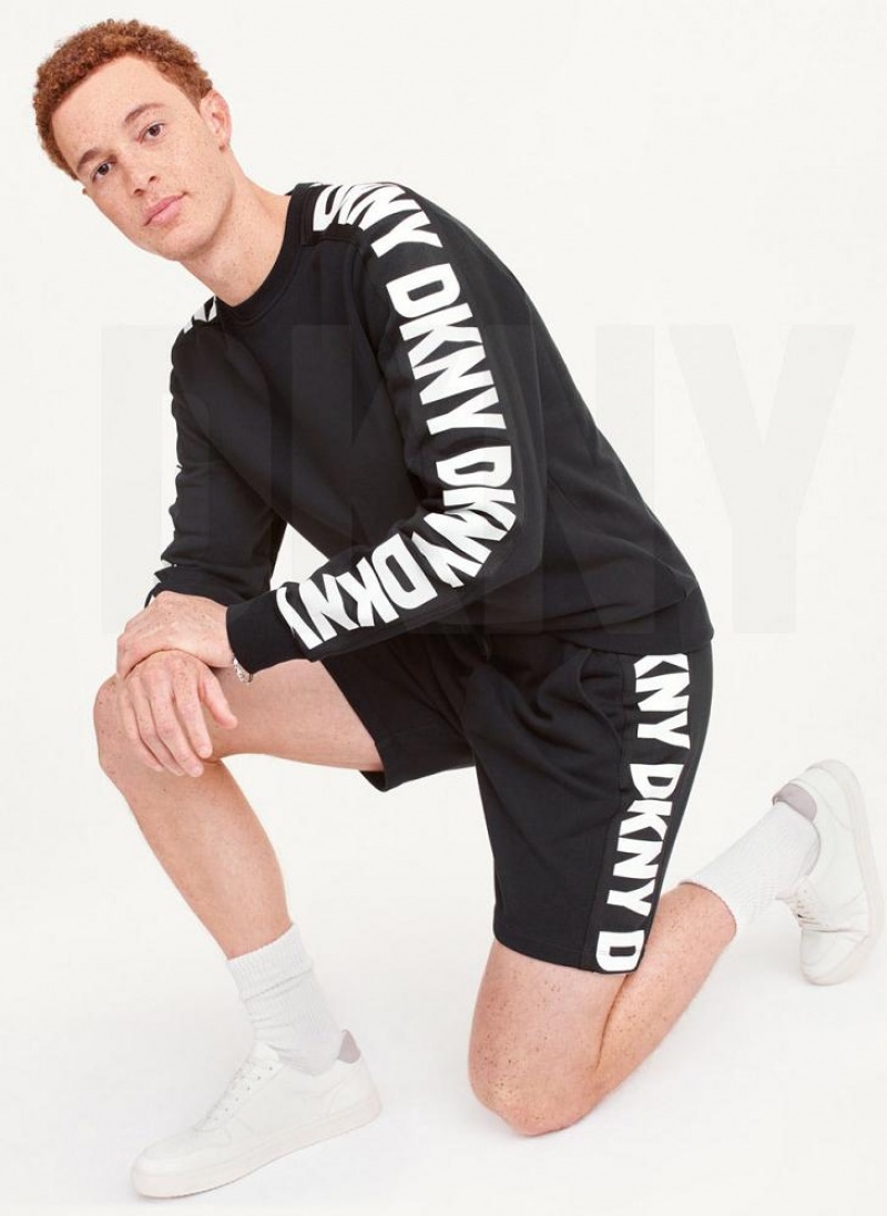 Black Men's DKNY Repeated Logos Shorts | Australia-D1210