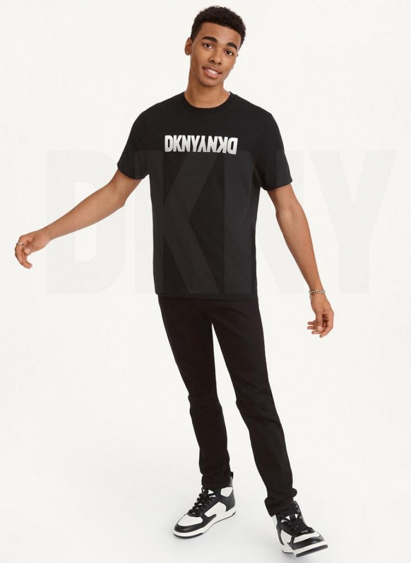Black Men's DKNY Reverse Gel T Shirts | Australia-D1852