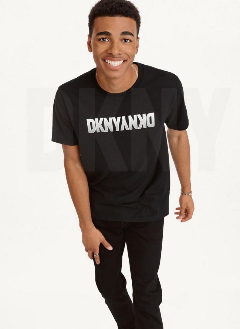 Black Men's DKNY Reverse Gel T Shirts | Australia-D1852