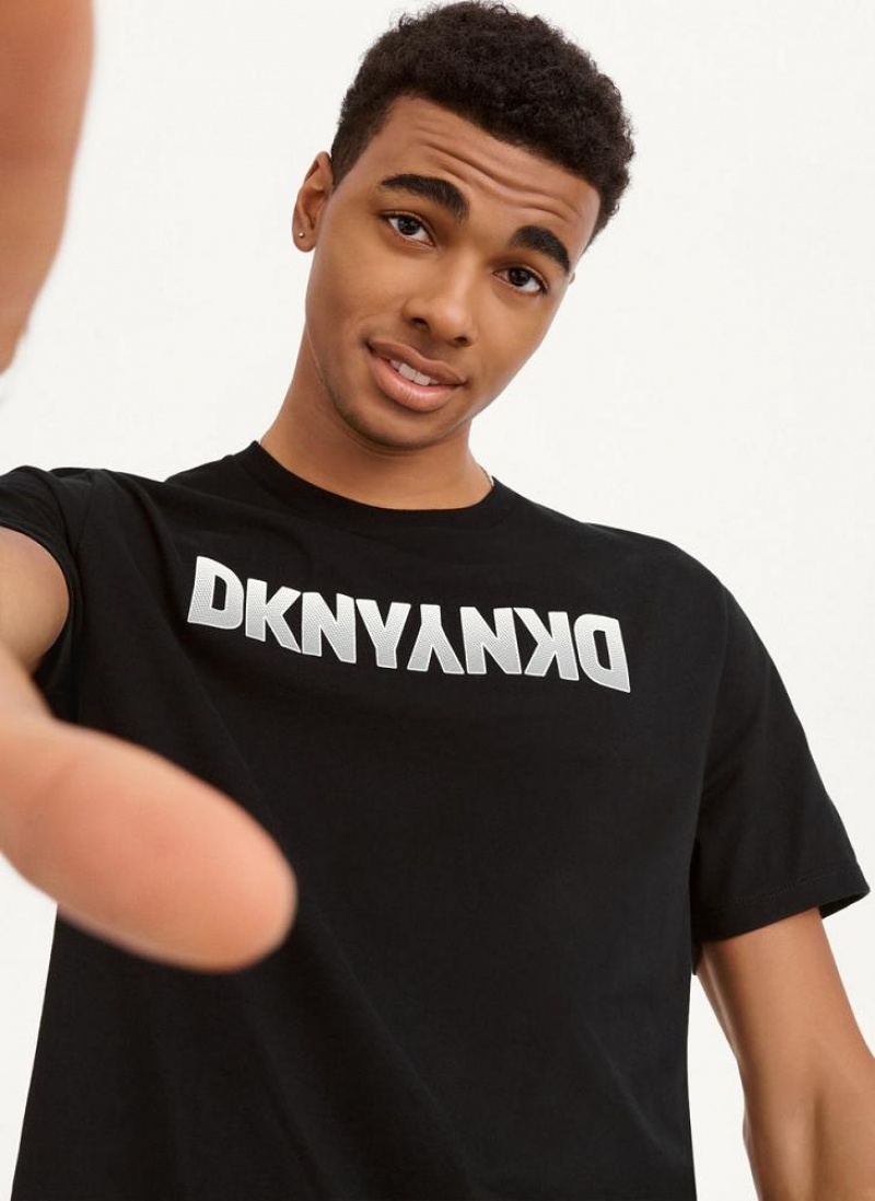 Black Men\'s DKNY Reverse Gel T Shirts | Australia-D1852