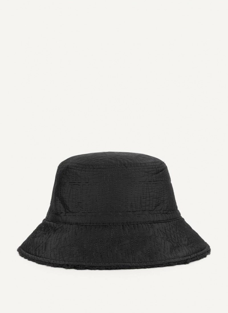 Black Men's DKNY Reversible Quilt & Sherpa Bucket Hats | Australia-D0584