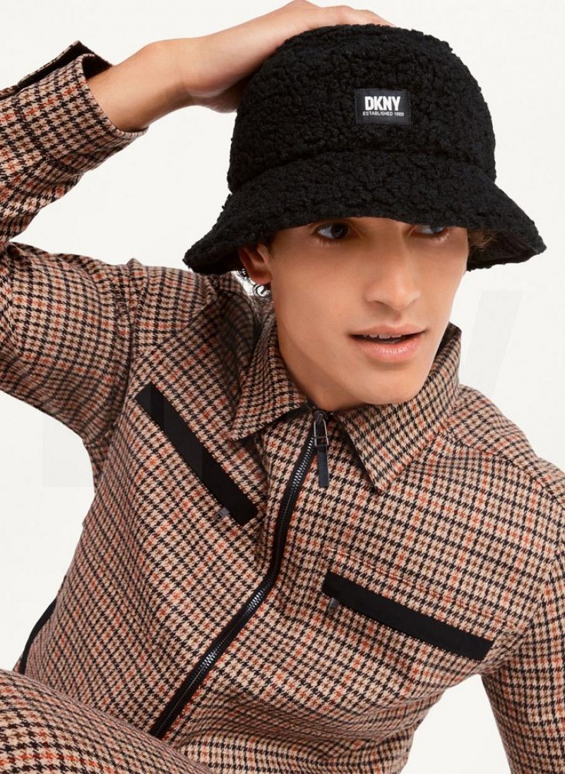 Black Men\'s DKNY Reversible Quilt & Sherpa Bucket Hats | Australia-D0584
