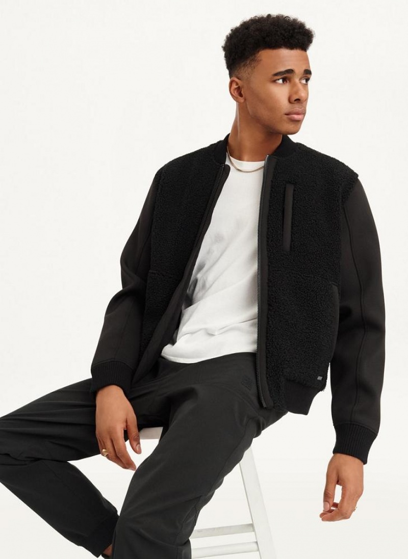 Black Men's DKNY Sherpa Bomber Jackets | Australia-D0731