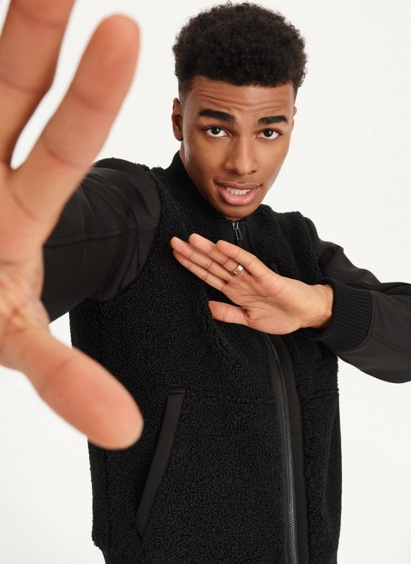 Black Men's DKNY Sherpa Bomber Jackets | Australia-D0731