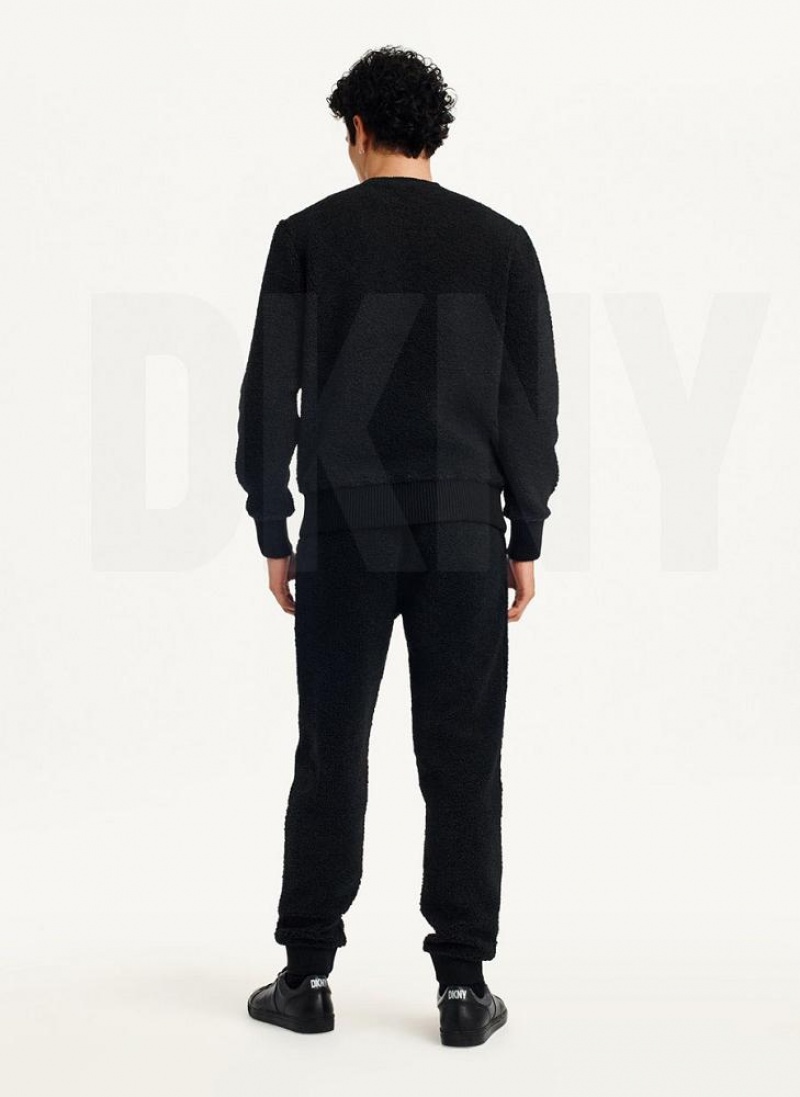 Black Men's DKNY Sherpa Long Sleeve Crew Sweatshirts | Australia-D1742