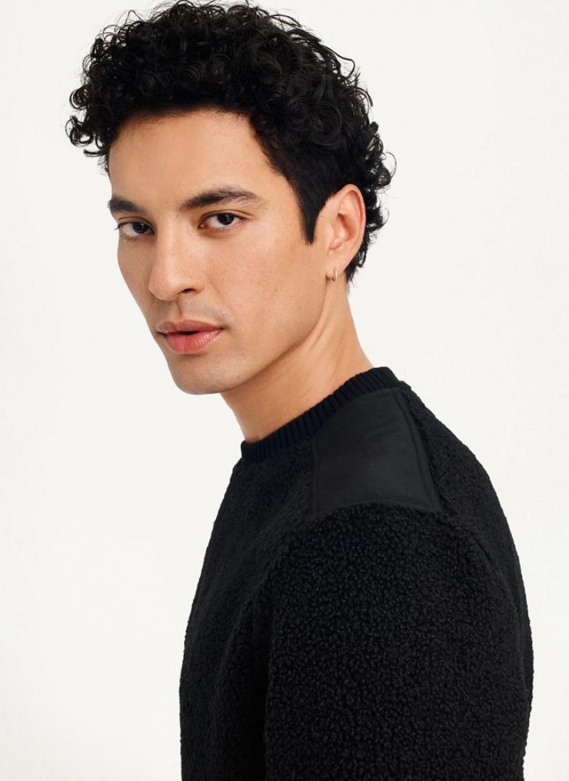 Black Men's DKNY Sherpa Long Sleeve Crew Sweatshirts | Australia-D1742