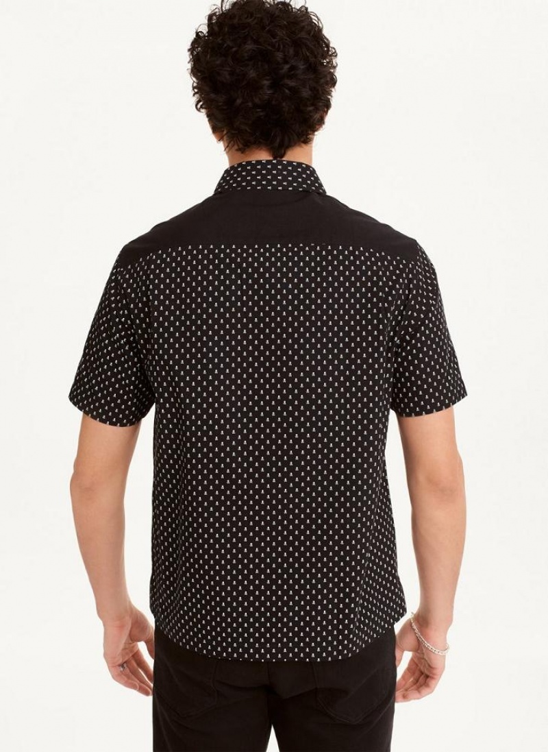 Black Men's DKNY Short Sleeve Micro Skull Print Shirts | Australia-D0246