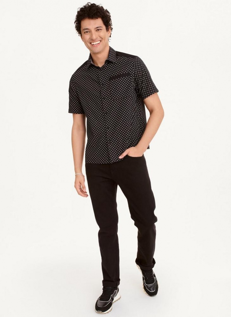 Black Men's DKNY Short Sleeve Micro Skull Print Shirts | Australia-D0246