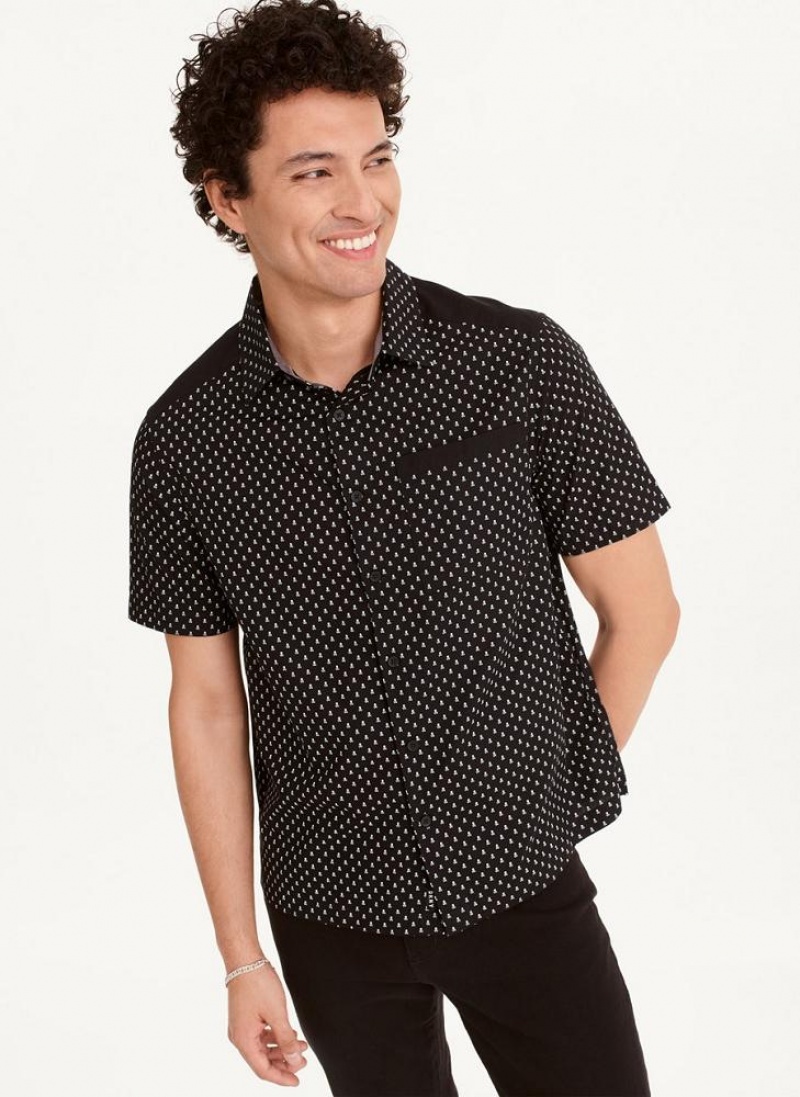 Black Men\'s DKNY Short Sleeve Micro Skull Print Shirts | Australia-D0246