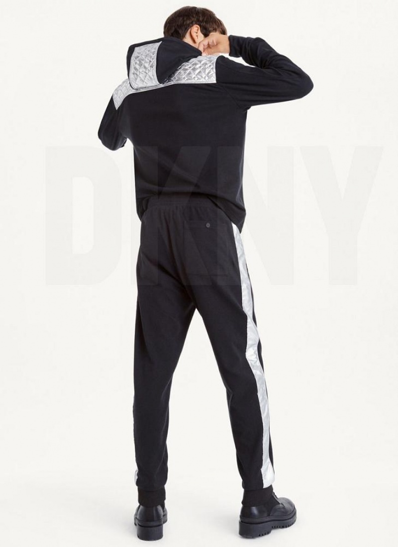 Black Men's DKNY Silver Panel Dstring Pants | Australia-D0384