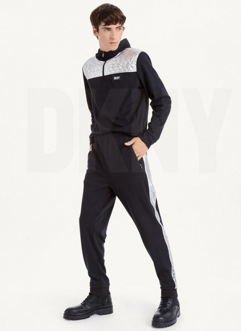 Black Men's DKNY Silver Panel Dstring Pants | Australia-D0384