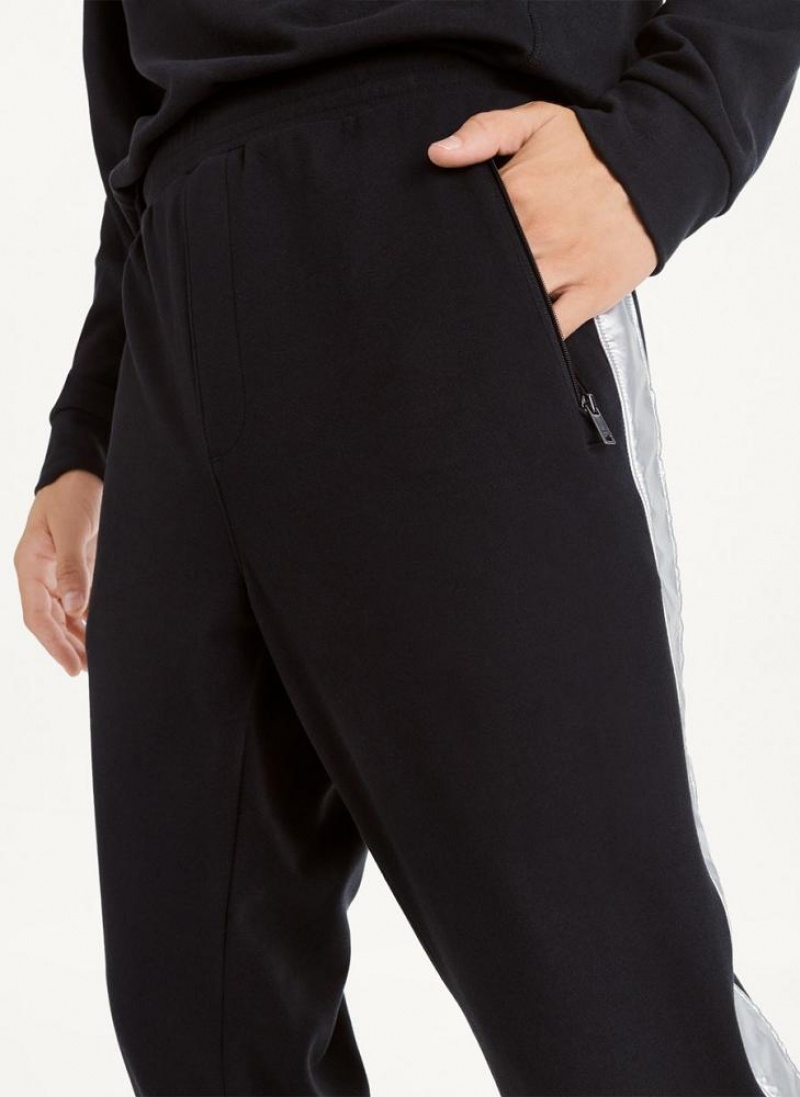 Black Men's DKNY Silver Panel Dstring Pants | Australia-D0384