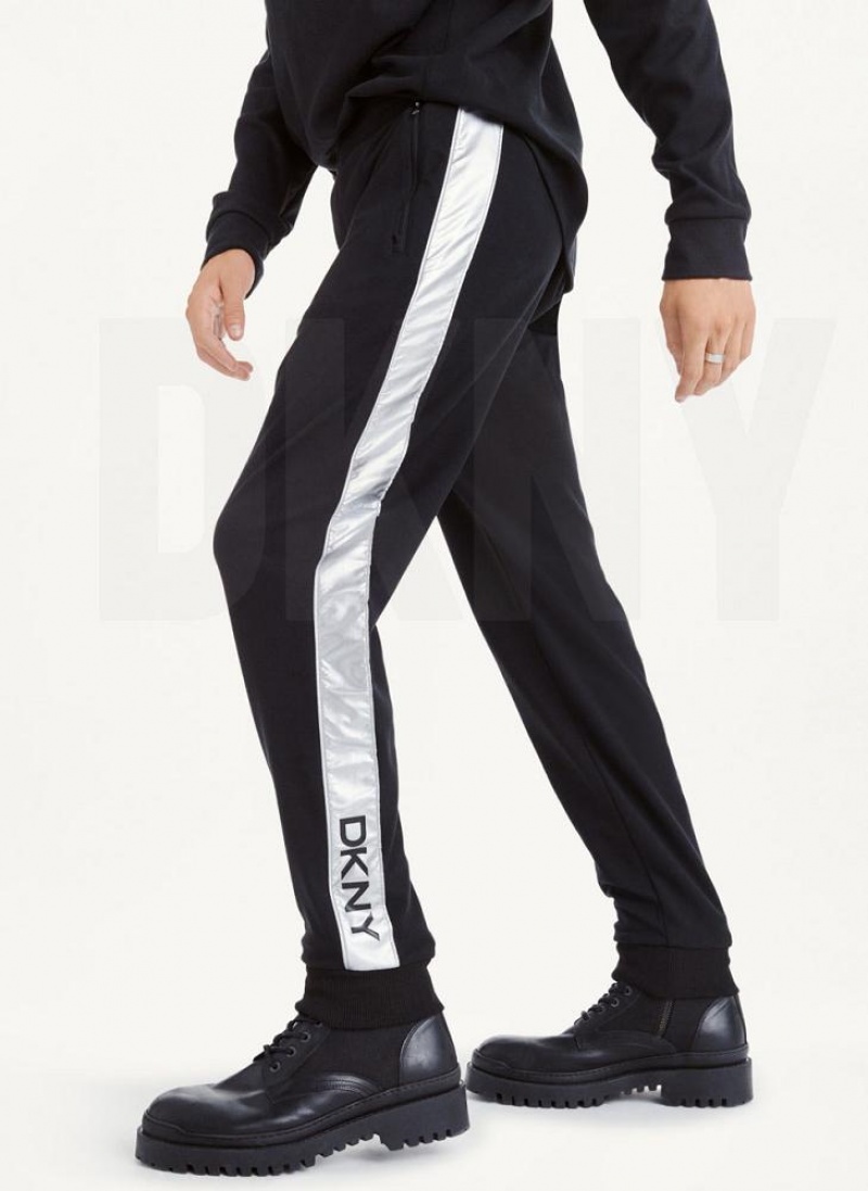 Black Men\'s DKNY Silver Panel Dstring Pants | Australia-D0384
