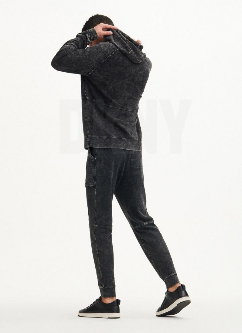 Black Men's DKNY Slub Beach French Terry Hoodies | Australia-D0212