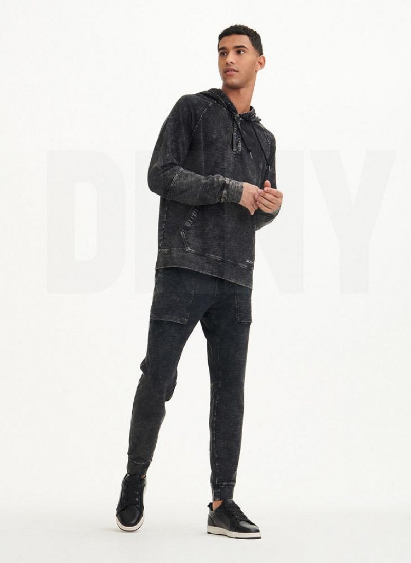 Black Men's DKNY Slub Beach French Terry Hoodies | Australia-D0212