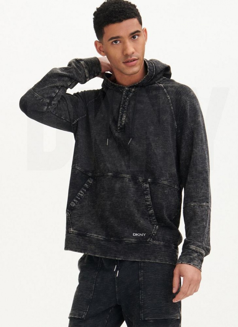 Black Men\'s DKNY Slub Beach French Terry Hoodies | Australia-D0212