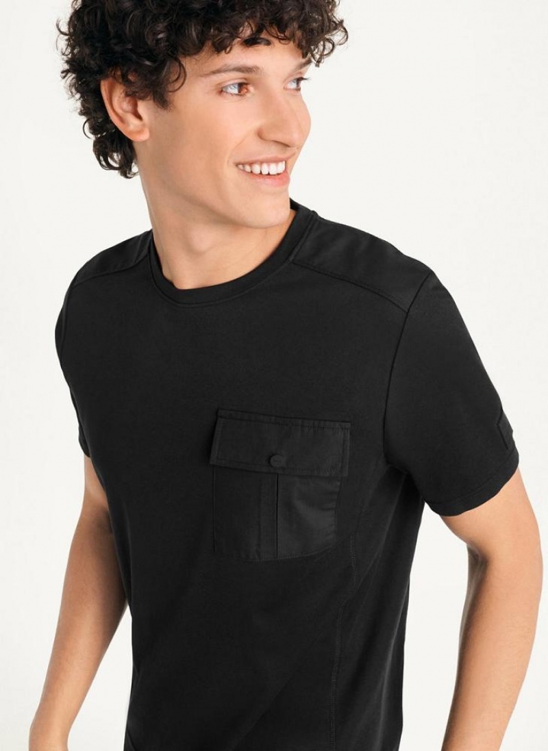 Black Men's DKNY Solid Pique Crewneck T Shirts | Australia-D1026