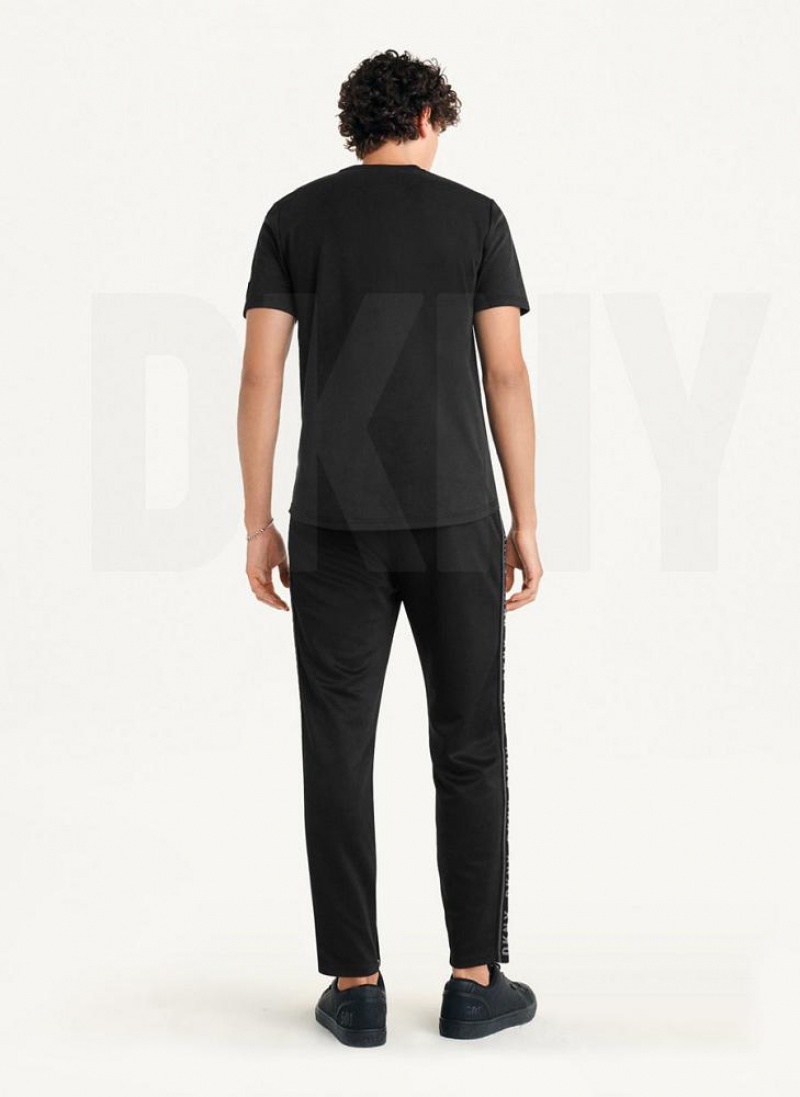 Black Men's DKNY Solid Pique Crewneck T Shirts | Australia-D1026