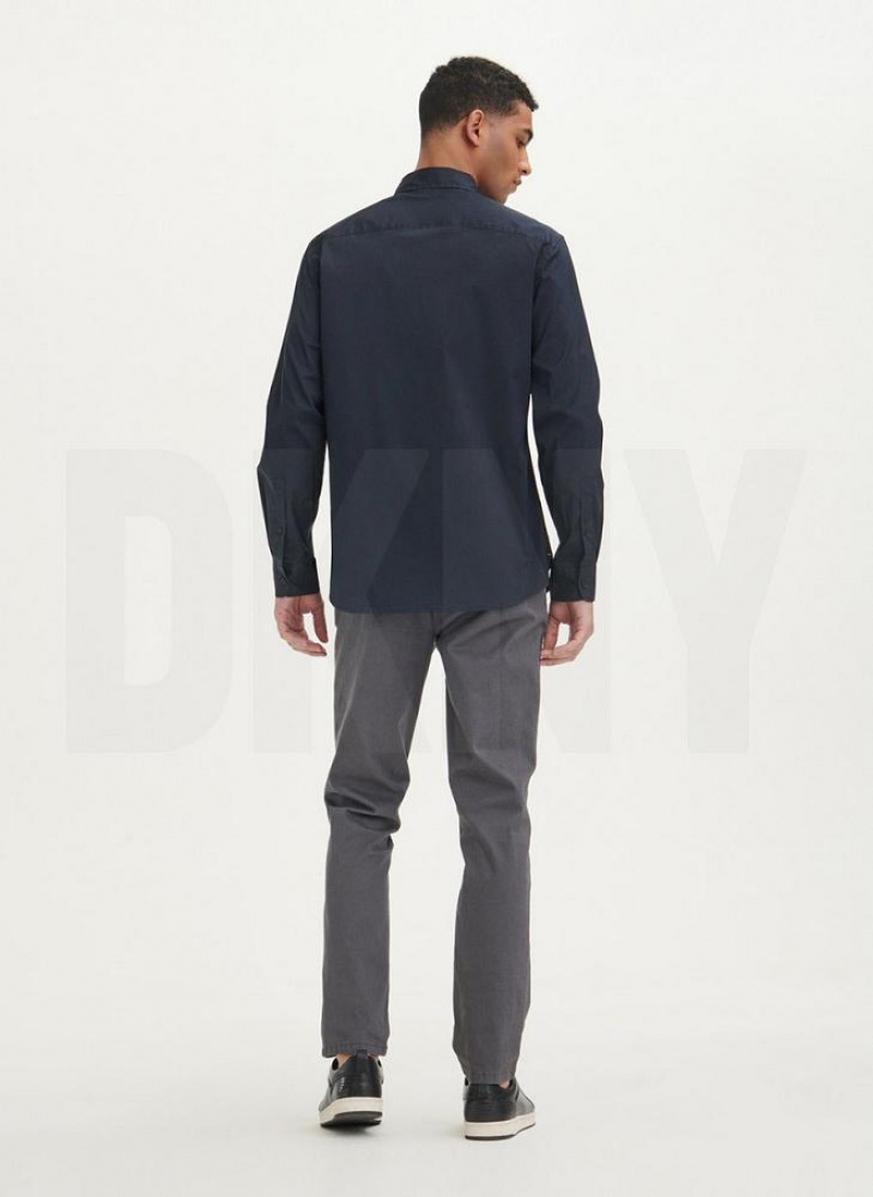 Black Men's DKNY Solid Woven Shirts | Australia-D1920