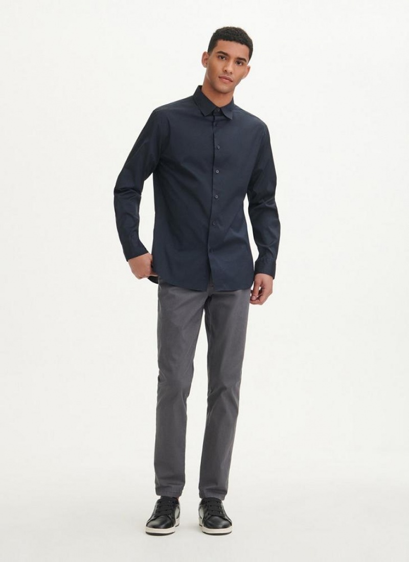 Black Men's DKNY Solid Woven Shirts | Australia-D1920