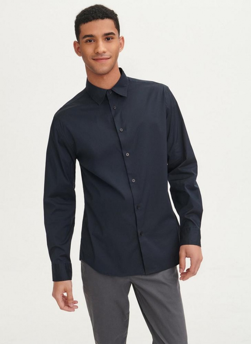 Black Men's DKNY Solid Woven Shirts | Australia-D1920