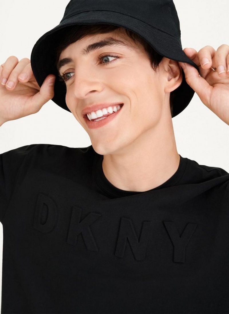 Black Men's DKNY Stamped Logo T Shirts | Australia-D0923