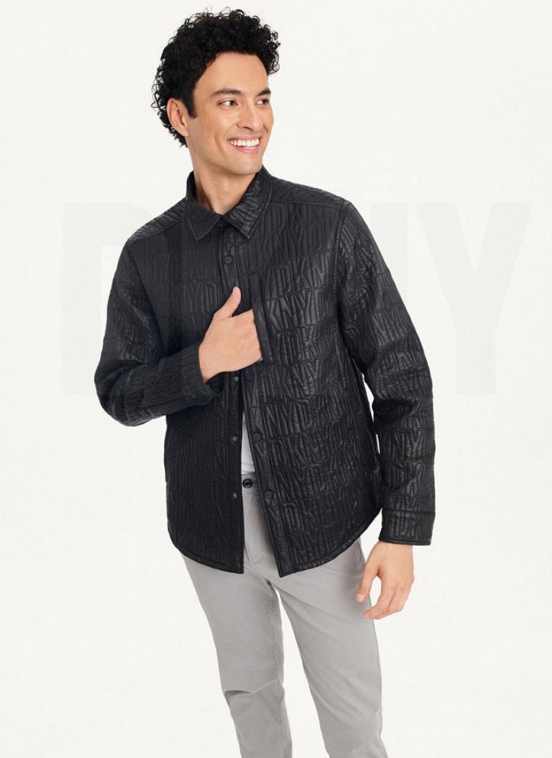Black Men's DKNY Stitch Shirt Jackets | Australia-D0372