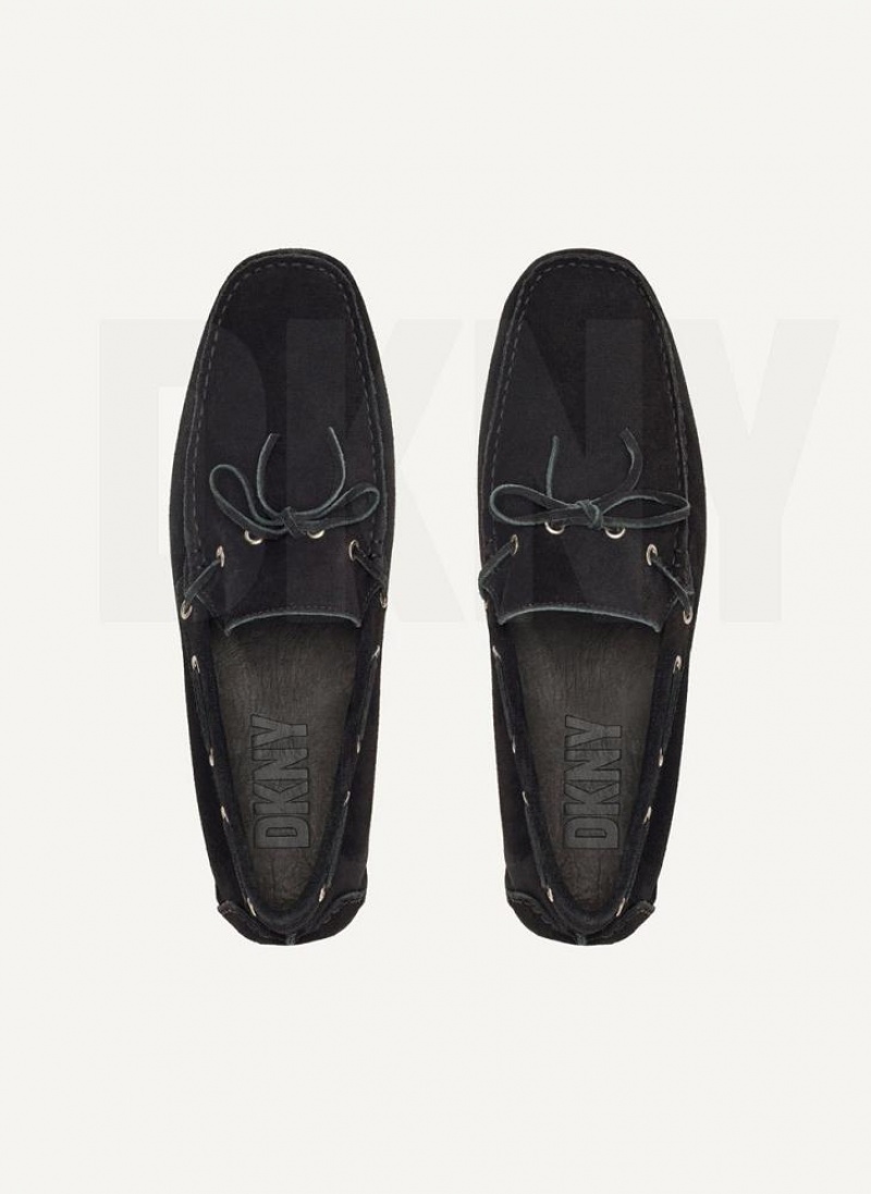 Black Men's DKNY Suede Driver Moccasin Sneakers | Australia-D1261