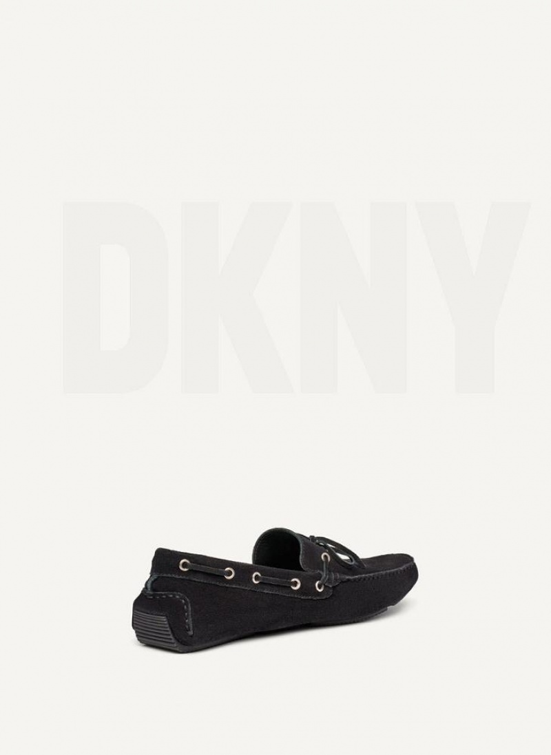 Black Men's DKNY Suede Driver Moccasin Sneakers | Australia-D1261