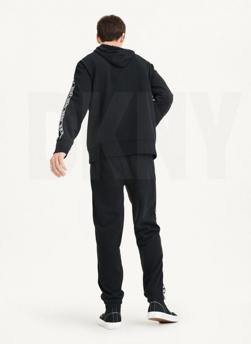 Black Men's DKNY Taped Logo Hoodies | Australia-D0111
