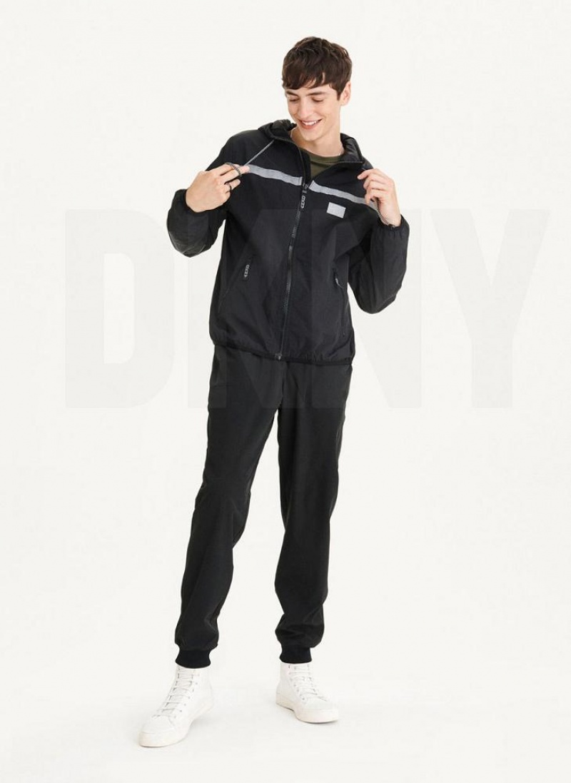 Black Men's DKNY Tech Cotton Touch Nylon Jackets | Australia-D1396