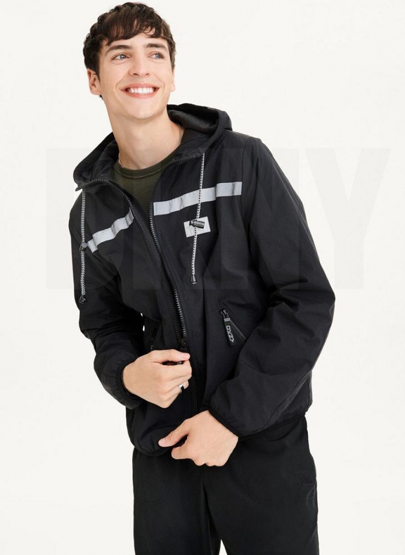 Black Men's DKNY Tech Cotton Touch Nylon Jackets | Australia-D1396