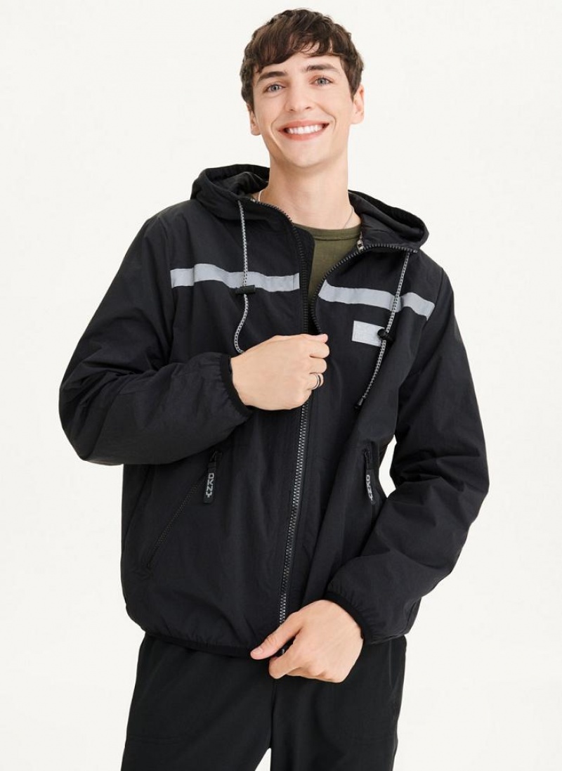 Black Men's DKNY Tech Cotton Touch Nylon Jackets | Australia-D1396