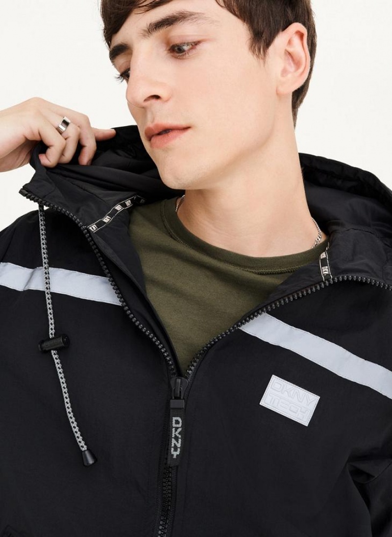 Black Men's DKNY Tech Cotton Touch Nylon Jackets | Australia-D1396